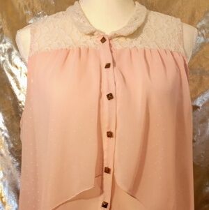 🌵HEARTSOUL Pink/white dots sheer blouse Sz XL